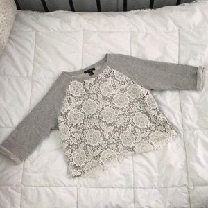 Grey + white cropped half sleeve, half shirt